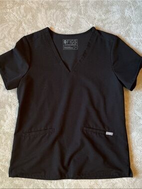 Figs Black V-Neck Medical Scrub Top